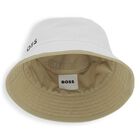 Baby Boys Beige & White Reversible Logo Hat , 2, hi-res