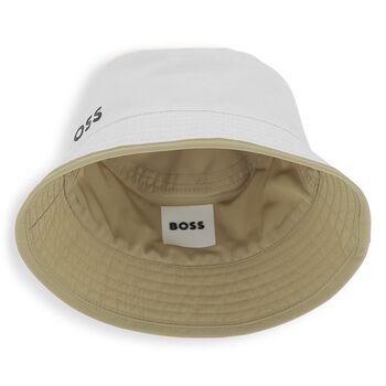 Baby Boys Beige & White Reversible Logo Hat 