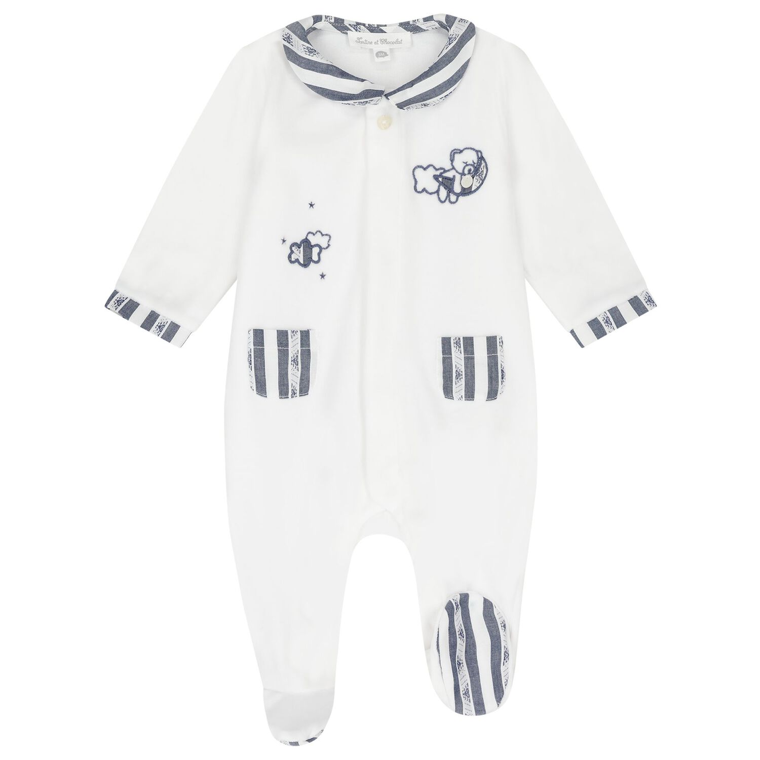 Baby Boys White Striped Collar Babygrow, 1, hi-res