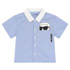 Boys Blue & White Ikonik Karl Shorts Set, 1, hi-res