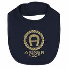 Baby Boys Navy & Gold Logo Bib, 1, hi-res