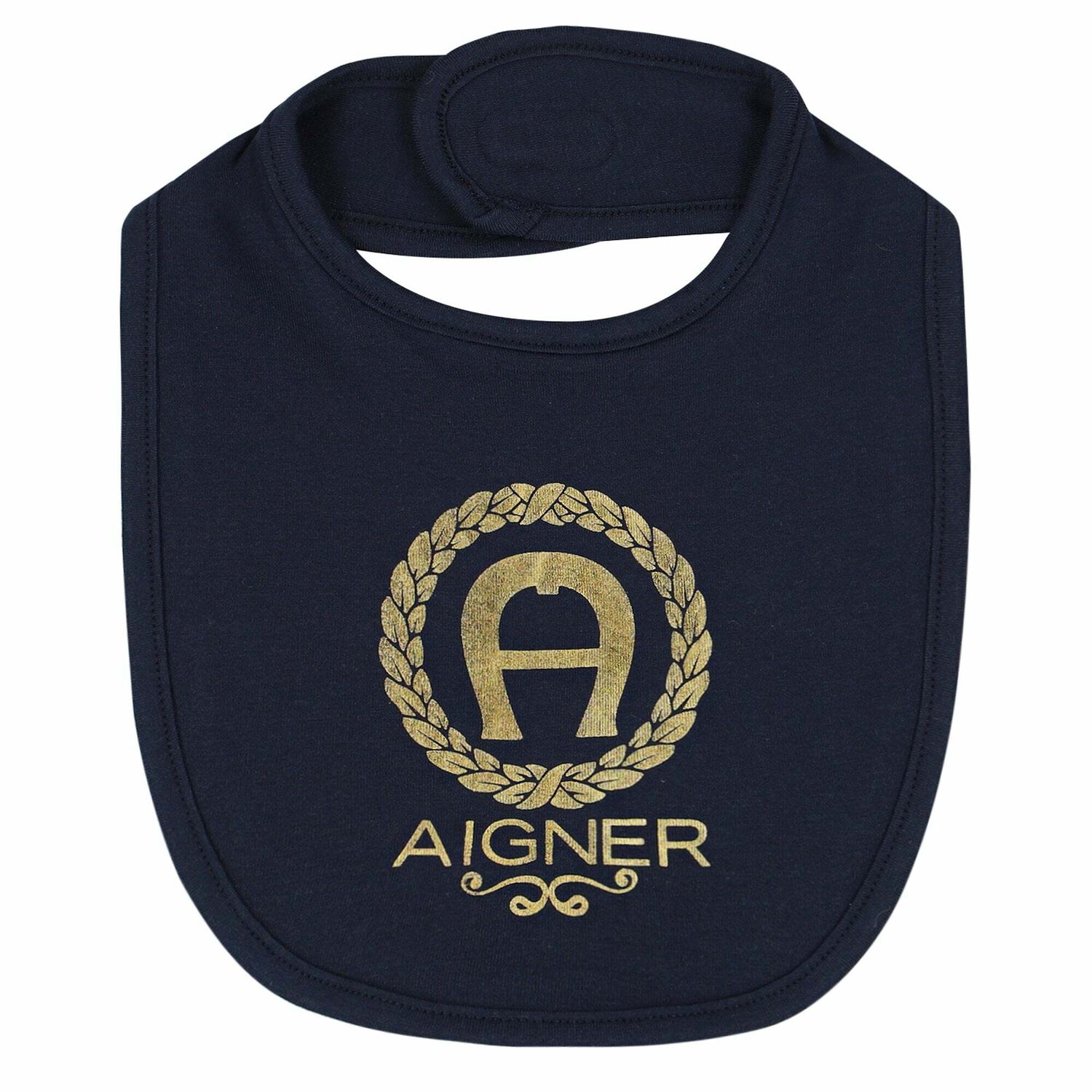 Baby Boys Navy & Gold Logo Bib, 1, hi-res