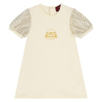 Younger Girls Ivory & Gold Bag Dress