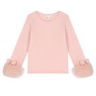 Girls Pink Tulle Cuffs Long Sleeve Top, 1, hi-res