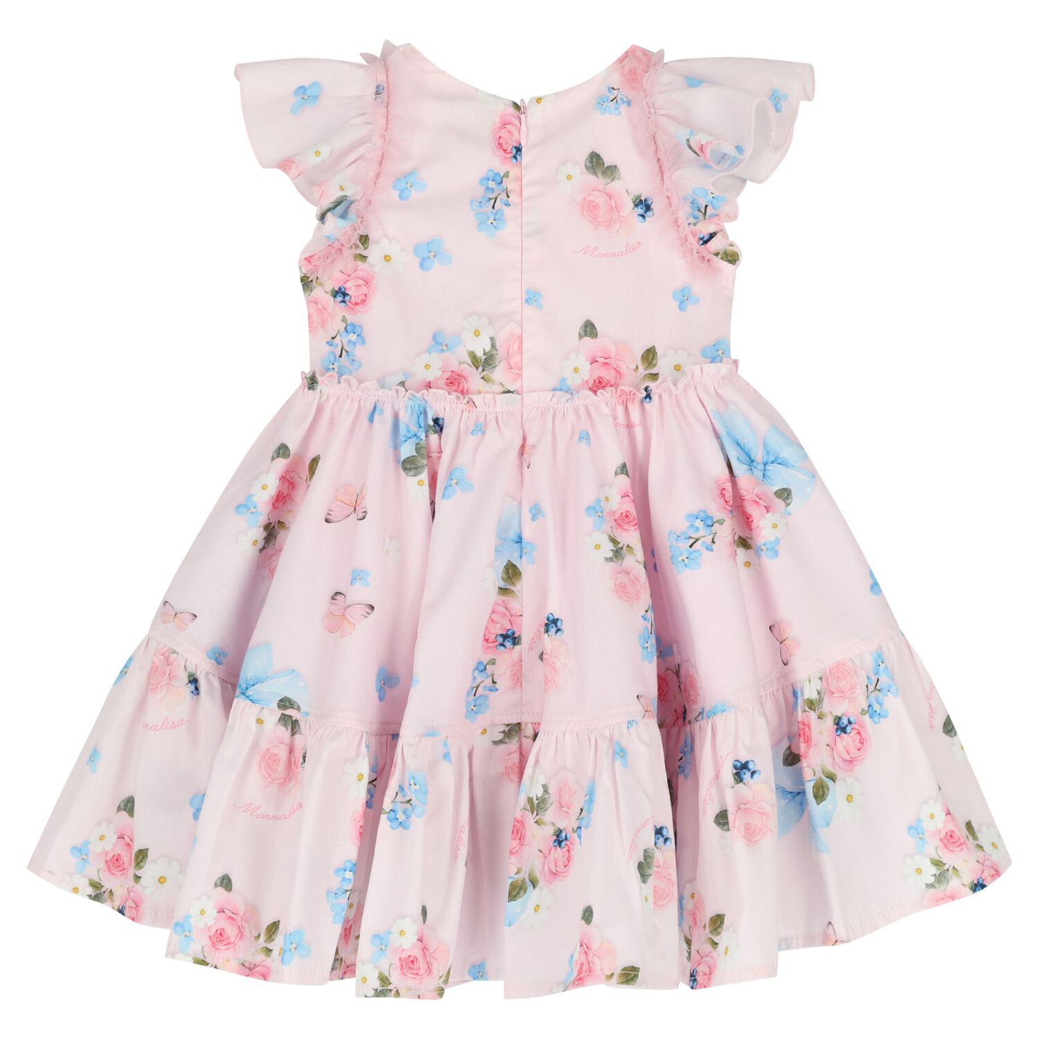 Younger Girls Pink Florals & Bows Dress, 1, hi-res