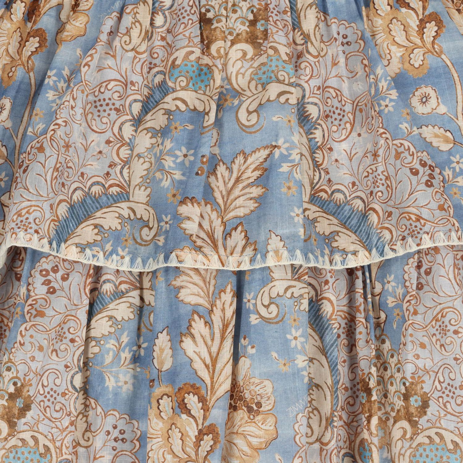 Girls Blue & Beige Floral Tiered Dress, 1, hi-res