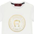 Younger Boys White & Gold Logo T-Shirt, 1, hi-res