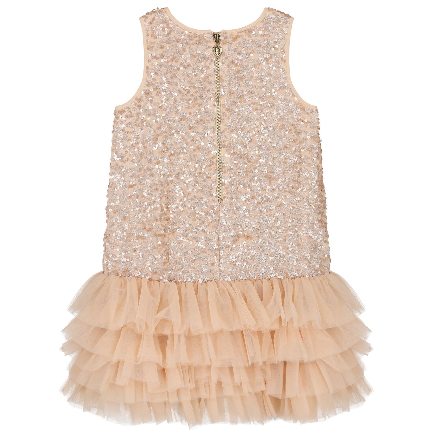 Girls Beige Embellished Tulle Dress, 2, hi-res image number null