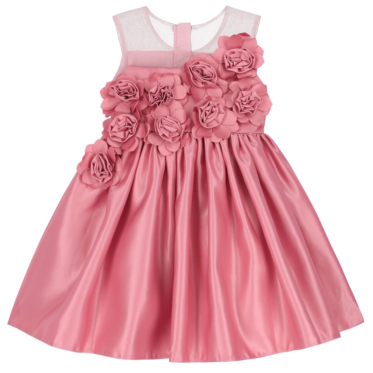 Girls Pink Floral Satin Dress, 1, hi-res