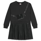 Girls Black Bag Pleated Dress, 1, hi-res