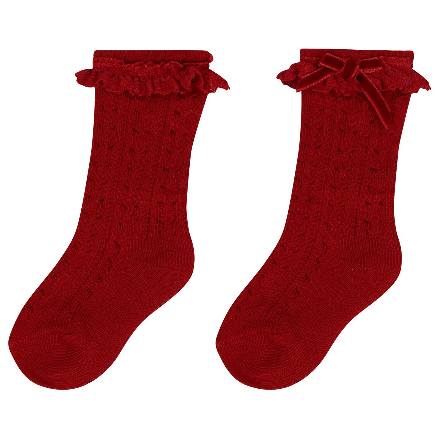 Baby Girls Red Lace & Bow Socks, 1, hi-res image number null