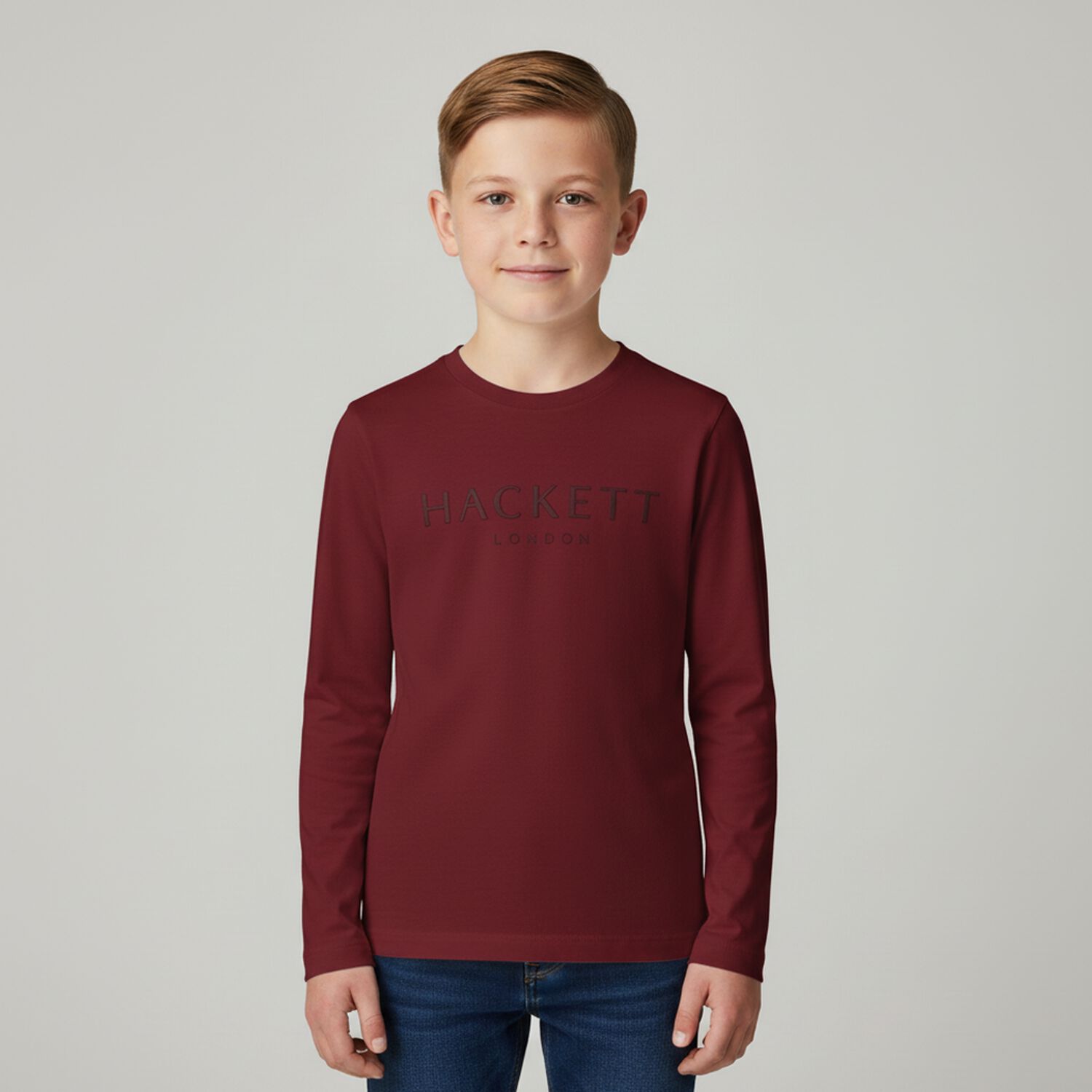 Boys Burgundy Logo Long Sleeve Top, 1, hi-res