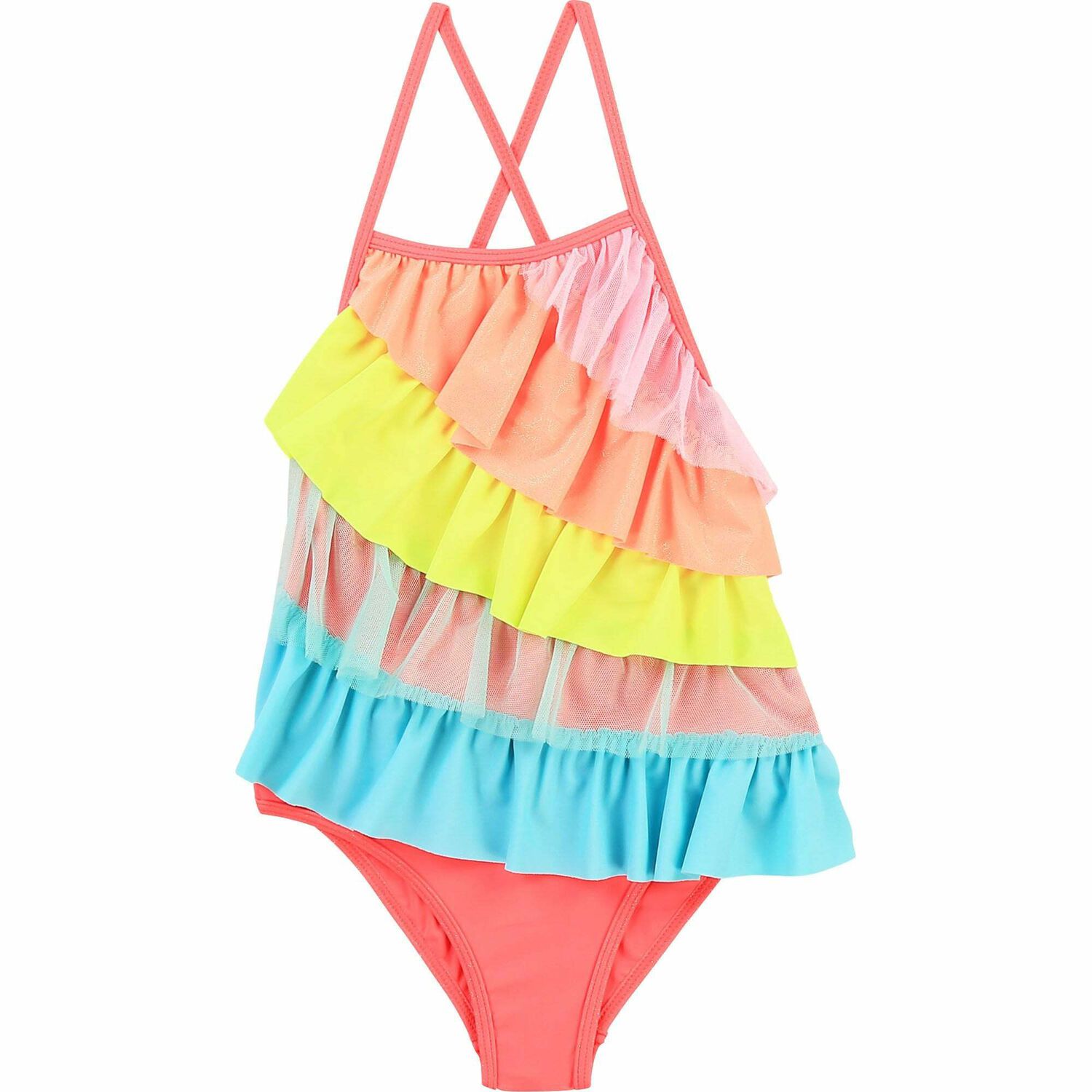Girls Multicolored Frilled Swimsuit, 1, hi-res