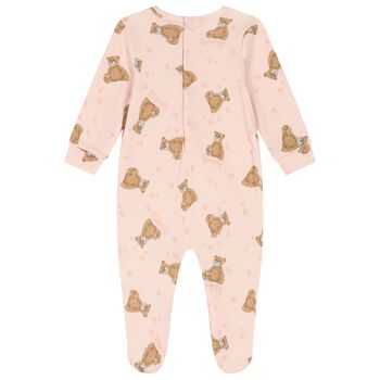 Baby Girls Pink Cotton Teddy Bear Babygrow