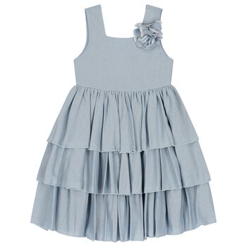 Girls Blue Flower Tiered Dress