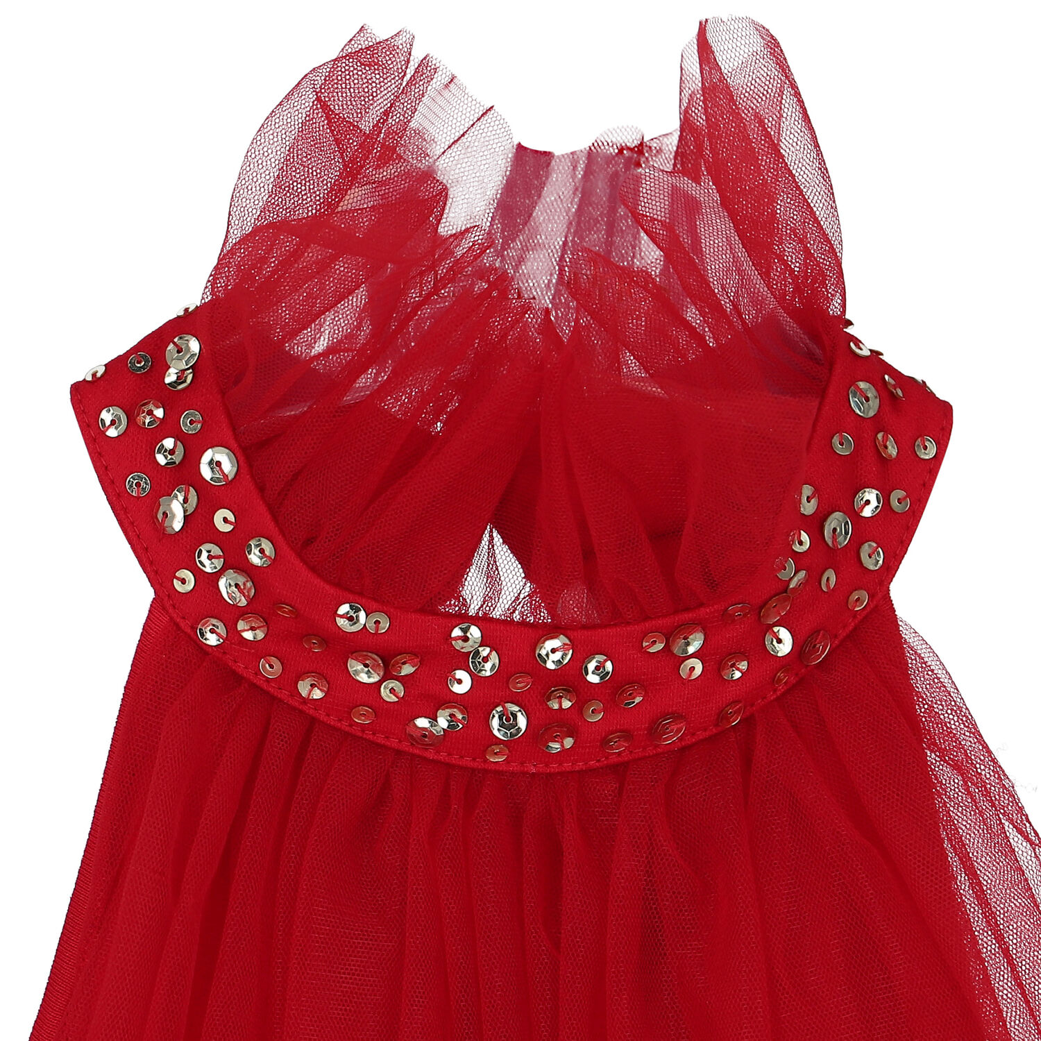 Girls Red Embellished Tulle Dress, 1, hi-res image number null