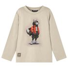 Boys Beige Wolf Long Sleeve Top, 1, hi-res