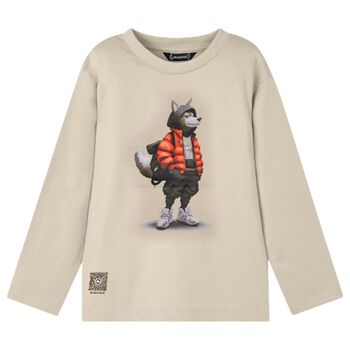 Boys Beige Wolf Long Sleeve Top