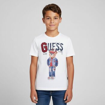Boys White Teddy Bear Logo T-Shirt