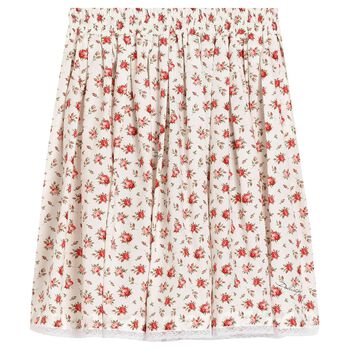 Girls Ivory & Red Roses Skirt