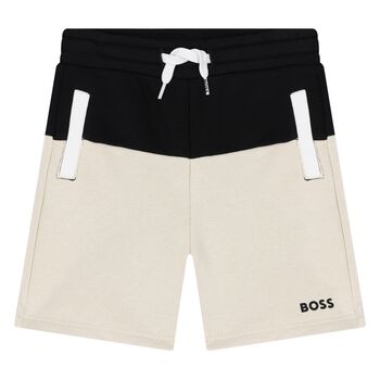 Younger Boys Black & Beige Logo Shorts