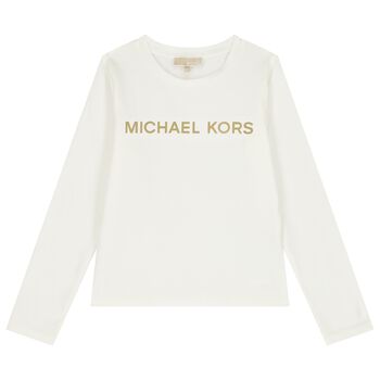 Girls White Logo Long Sleeve Top