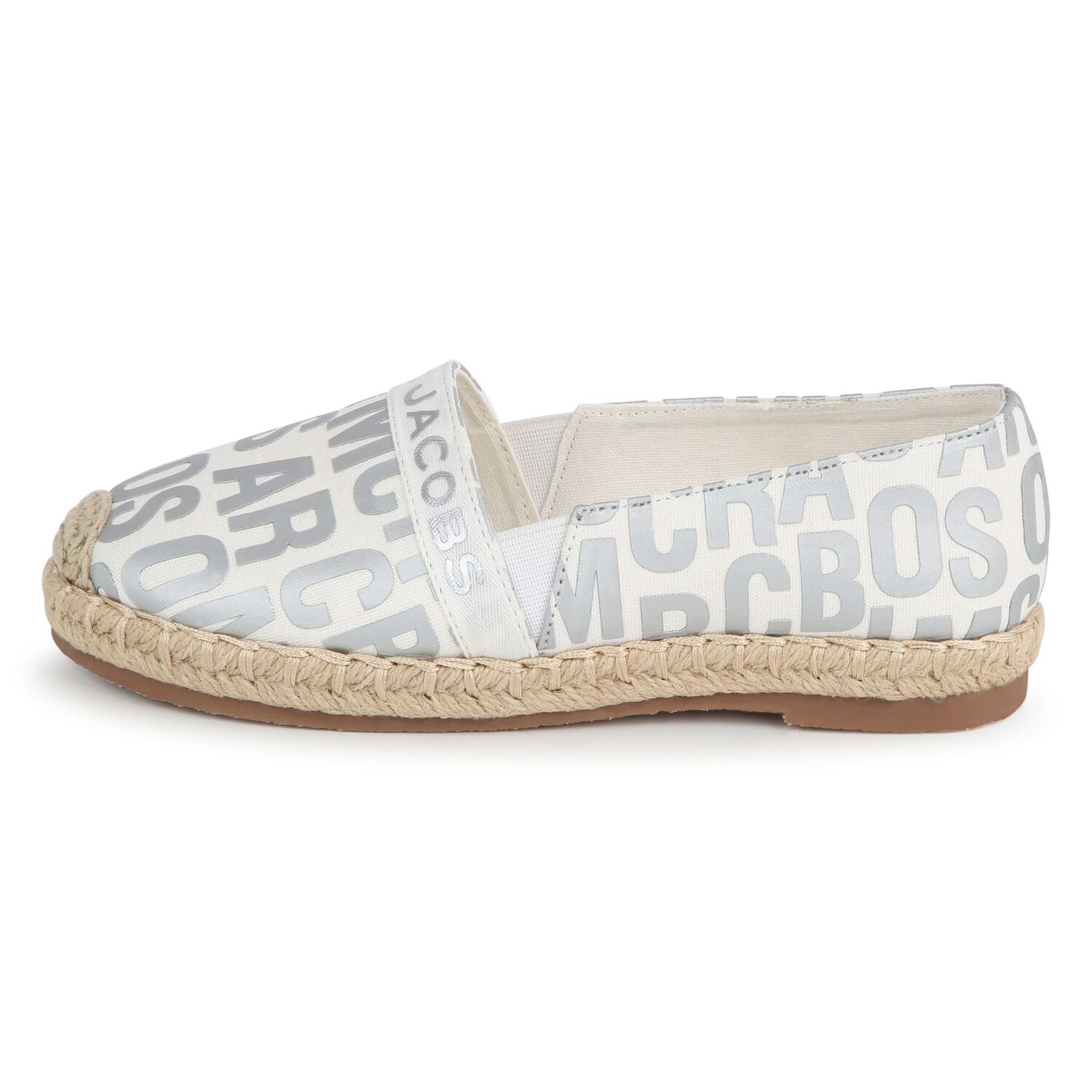 Girls Ivory & Silver Logo Espadrilles, 1, hi-res