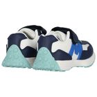 Boys White & Navy Blue Logo Trainers, 2, hi-res