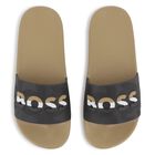 Boys Black & Beige Logo Sliders, 1, hi-res
