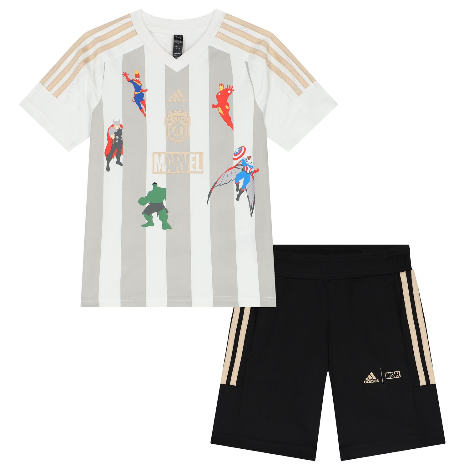 White & Black Marvel Logo Shorts Set, 1, hi-res