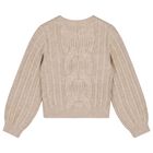 Girls Beige Cable Knit Jumper, 1, hi-res