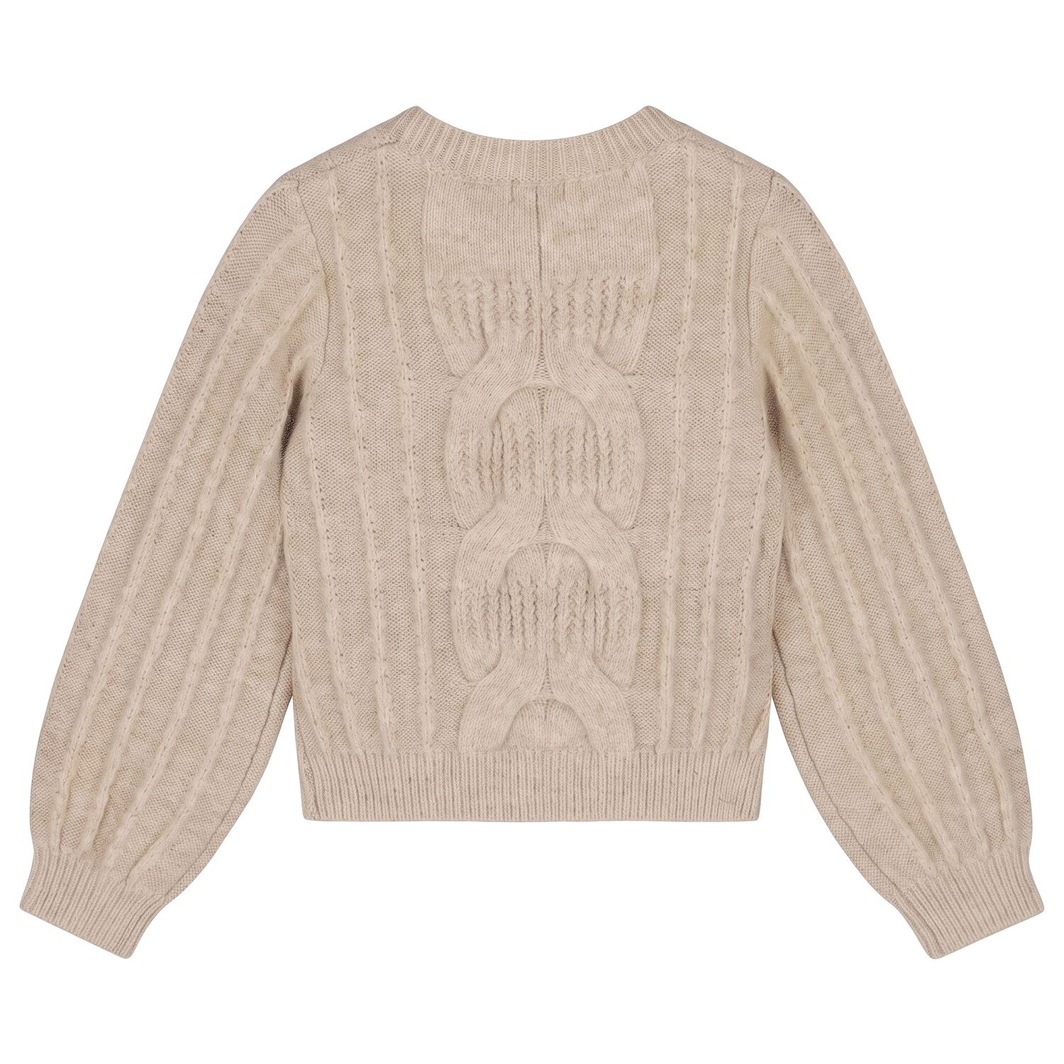 Girls Beige Cable Knit Jumper, 1, hi-res