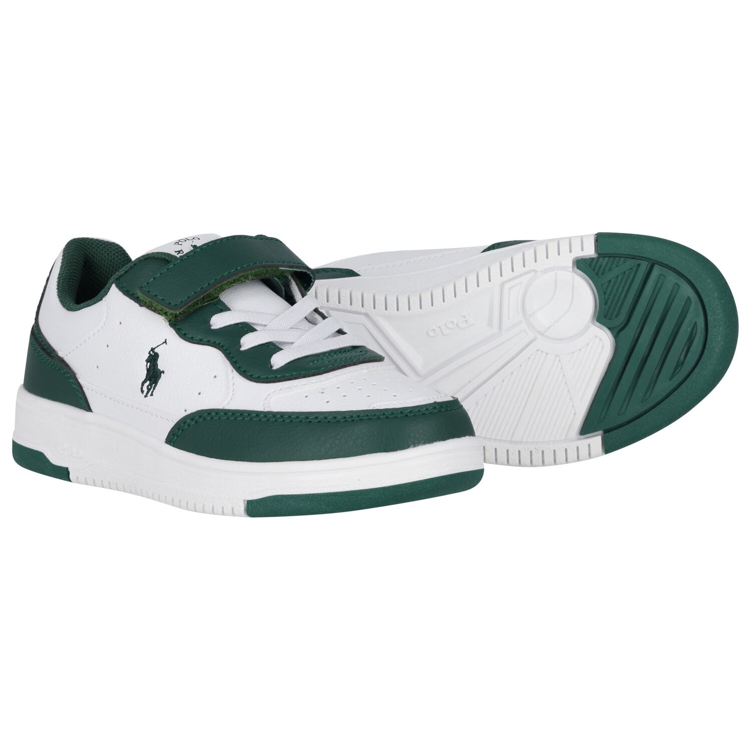 Boys White & Green Logo Trainers, 1, hi-res