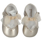 Baby Girls Gold Bow Pre Walker Shoes, 2, hi-res