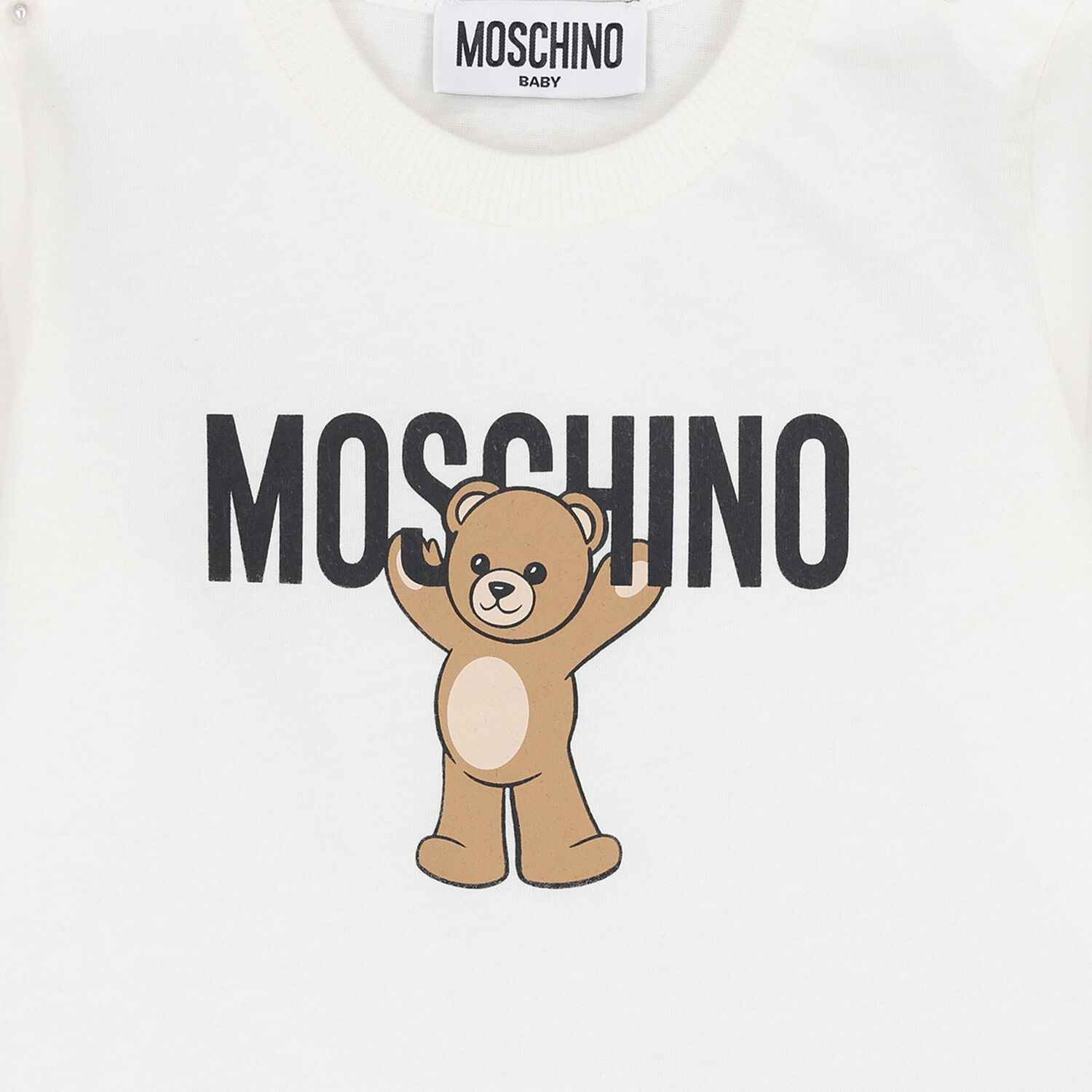 Younger White Teddy Bear Logo Long Sleeve Top, 1, hi-res