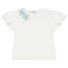 Girls White & Aqua Floral Tulle Skirt Set, 1, hi-res