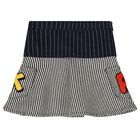 Girls Navy Blue & Ivory Logo Striped Skirt, 1, hi-res