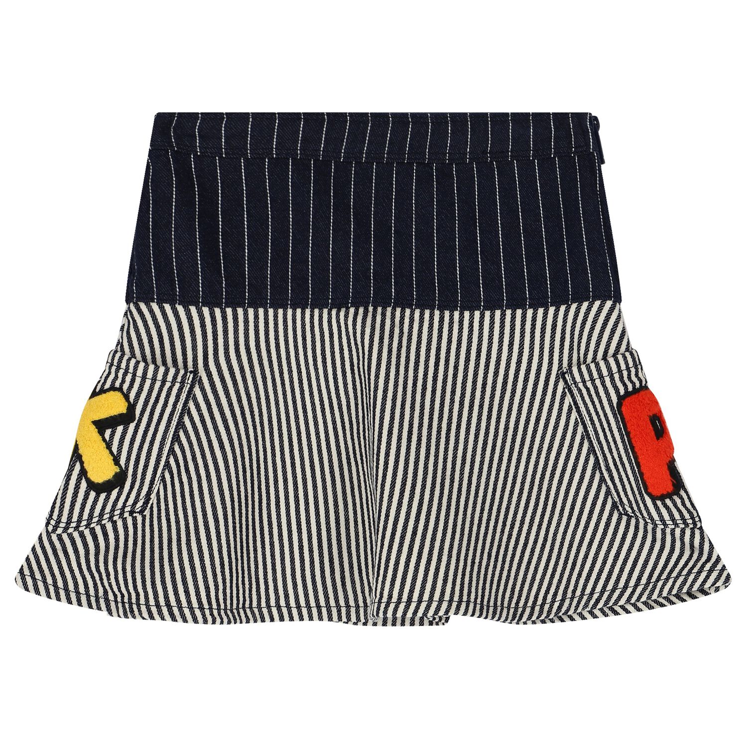 Girls Navy Blue & Ivory Logo Striped Skirt, 1, hi-res