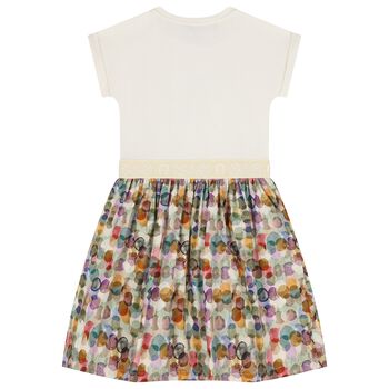 Girls Ivory & Green Ribbon Dress