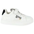 Boys White Logo Trainers, 1, hi-res