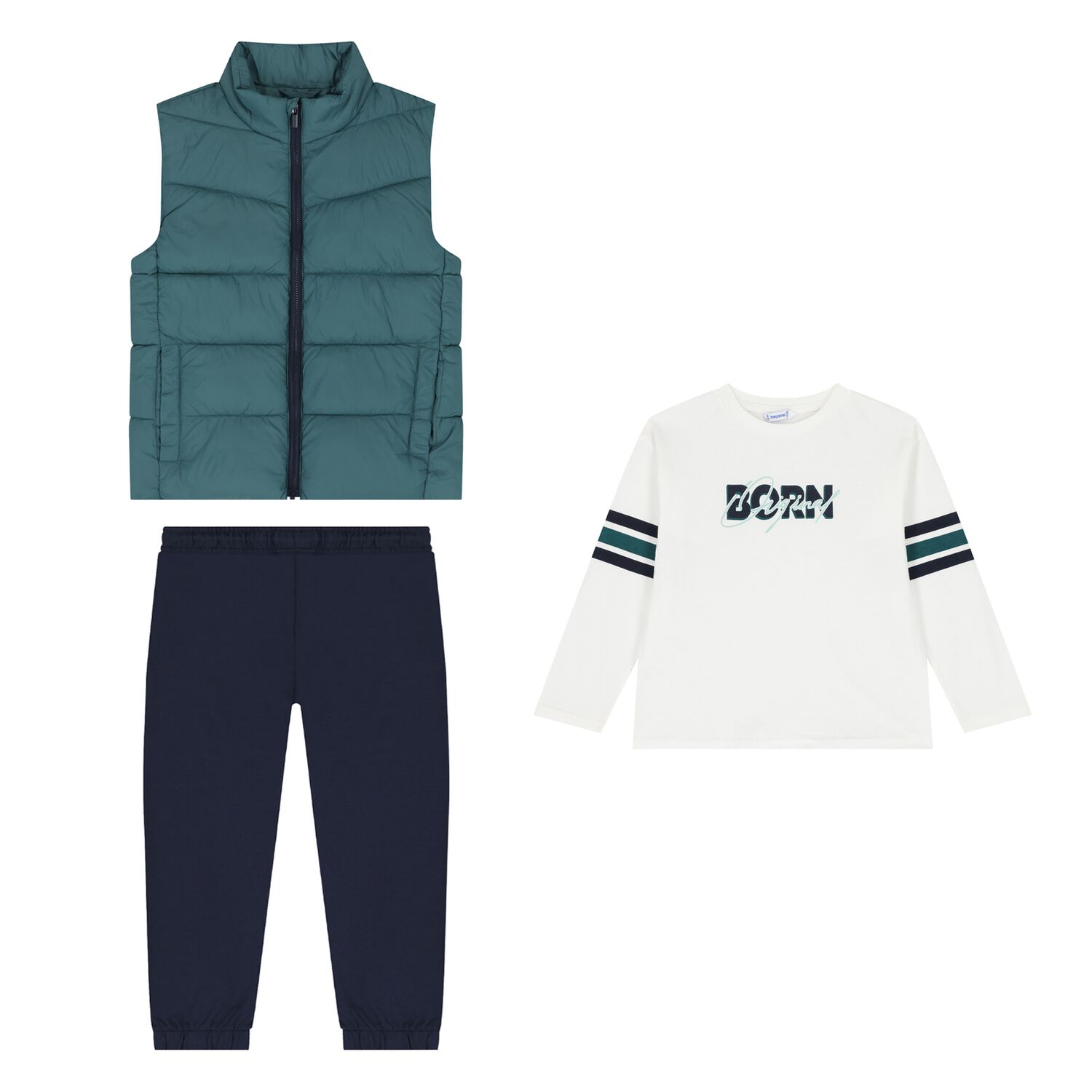 Boys White, Green & Navy Blue Tracksuit Set ( 3 Piece ), 1, hi-res