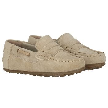 Younger Boys Beige Suede Leather Moccasins