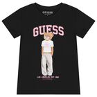 Girls Black Teddy Bear Logo T-Shirt, 2, hi-res