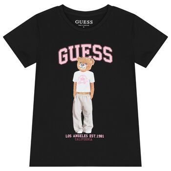Girls Black Teddy Bear Logo T-Shirt