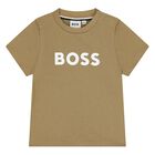 Younger Boys Mini Me Beige Logo T-Shirt, 5, hi-res
