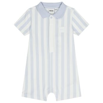 Baby Boys Blue & White Striped Logo Romper