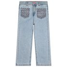 Girls Blue Denim Rhinestone Jeans, 1, hi-res