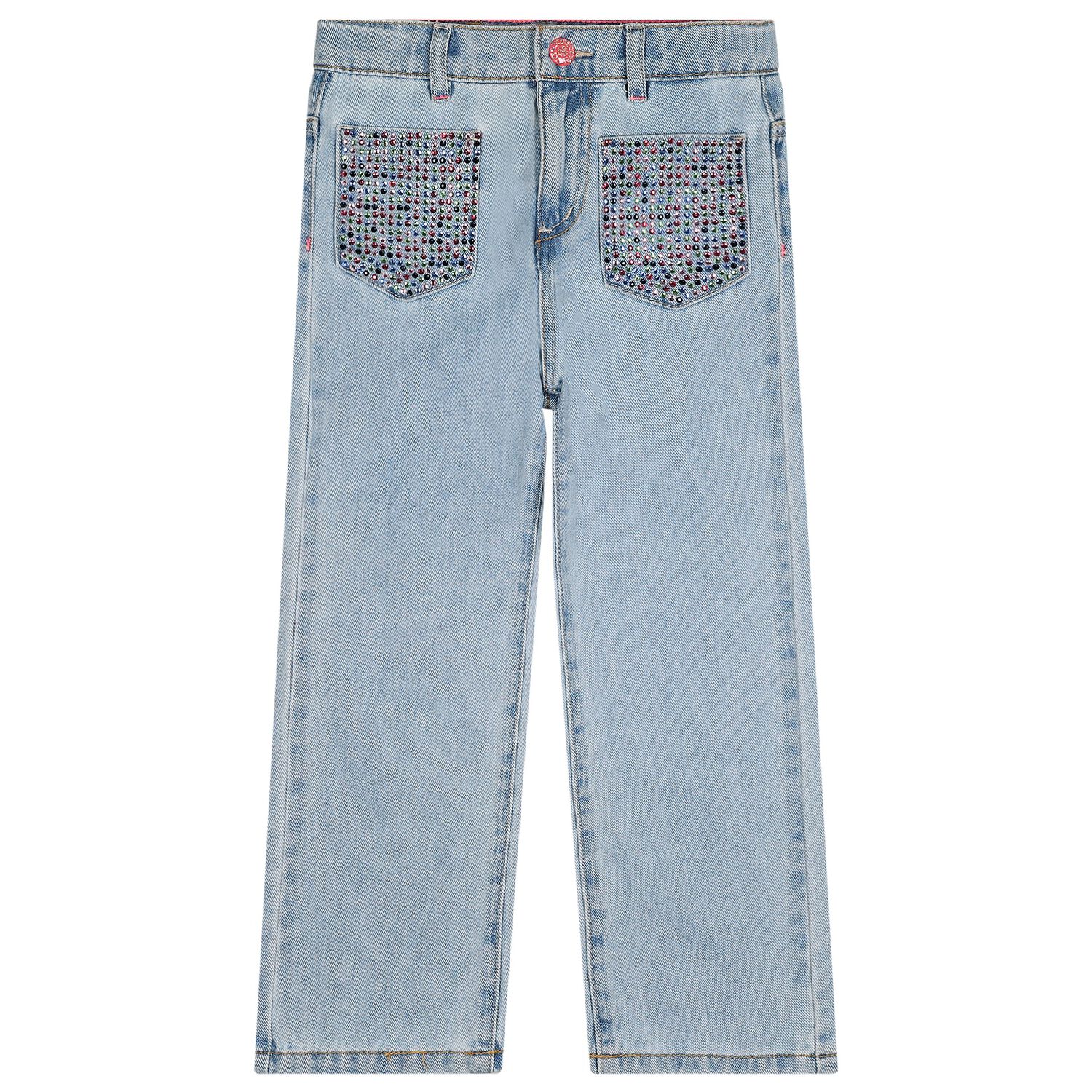Girls Blue Denim Rhinestone Jeans, 1, hi-res