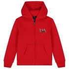 Boys Red Logo Hooded Zip Up Top, 1, hi-res