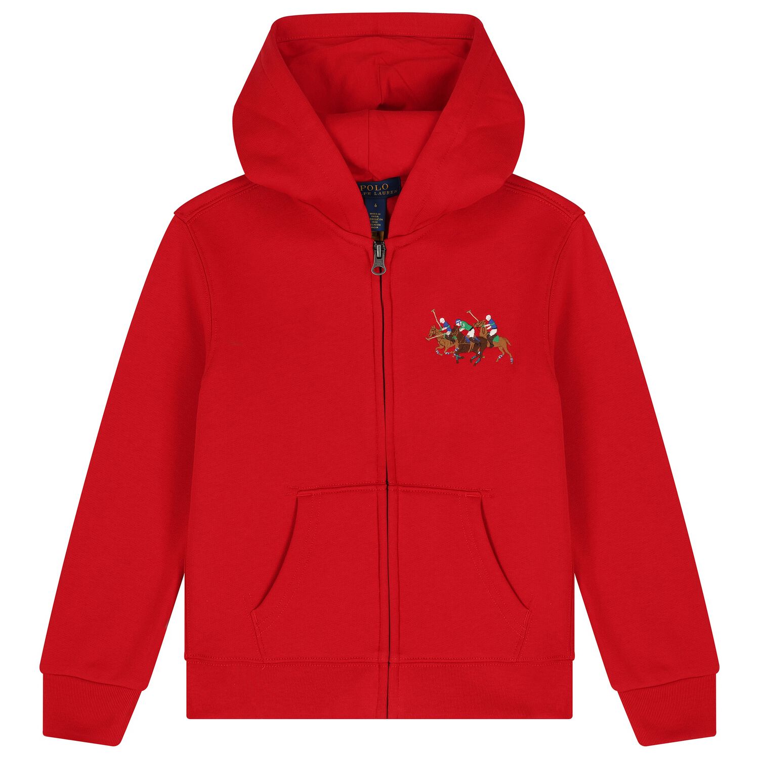 Boys Red Logo Hooded Zip Up Top, 1, hi-res